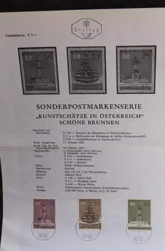 Kunstschätze in Österreich: Brunnen; Legende, Erläuterungsblatt, Ankündigungsblatt, Ersttagsblatt; 23. Febr. 1972