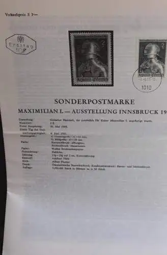 Maximilian I.-Ausstellung Innsbruck 1969; Legende; Erläuterungsblatt, Abhandlung; ETB; 4. Juni 1969