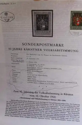 50 Jahre Kärntner Volksabstimmung; Legende; Erläuterungsblatt, Abhandlung; ETB; 2. Okt. 1970