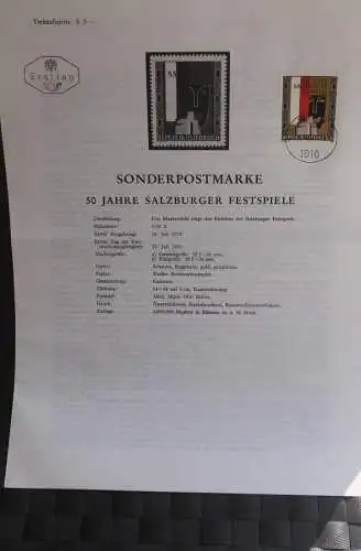 50 Jahre Salzburger Festspiele; Legende; Erläuterungsblatt, Abhandlung; ETB; 27. Juli 1970