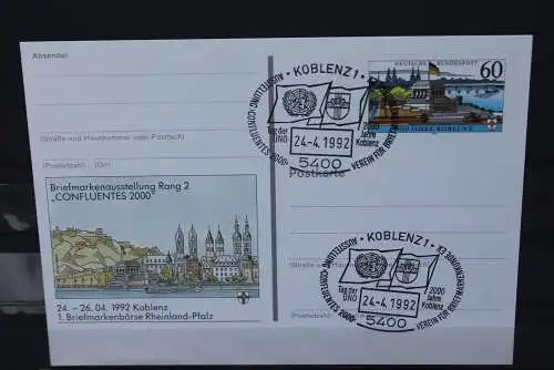 Sonderpostkarte: Briefmarkenbörse Rheinland-Pfalz 1992 Koblenz; PSo26, Sonderstempel Koblenz