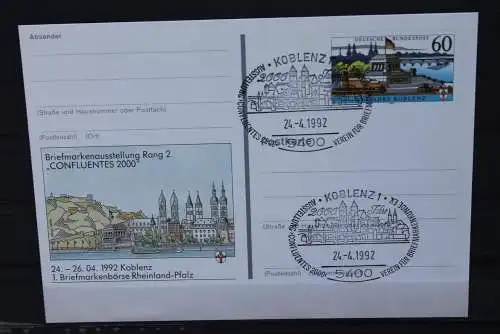 Sonderpostkarte: Briefmarkenbörse Rheinland-Pfalz 1992 Koblenz; PSo26, Sonderstempel Koblenz