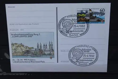 Sonderpostkarte: Briefmarkenbörse Rheinland-Pfalz 1992 Koblenz; PSo26, Sonderstempel Koblenz