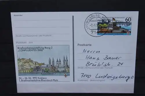 Sonderpostkarte: Briefmarkenbörse Rheinland-Pfalz 1992 Koblenz; PSo26, beschrieben