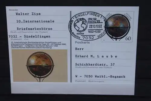 Sonderpostkarte: Int.Briefmarkenbörse Sindelfingen; PSo29, Sonderstempel Sindelfingen, beschrieben