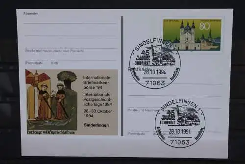 Sonderpostkarte: Int. Briefmarkenbörse Sindelfingen 1994; PSo36; Sonderstempel Sindelfingen