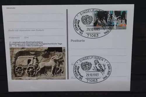 Sonderpostkarte: Int. Briefmarkenbörse Sindelfingen 1993; PSo32; Sonderstempel Sindelfingen