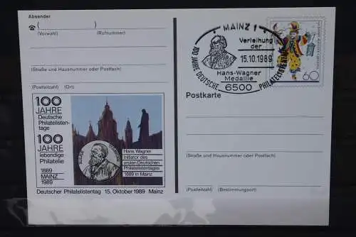 Sonderpostkarte: 100 Jahre Philatelistentage 1989 Mainz; PSo18; Ersttags-Sonderstempel Mainz