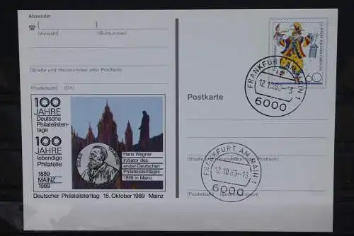 Sonderpostkarte: 100 Jahre Philatelistentage; PSo18, Stempel Frankfurt 12.10.89