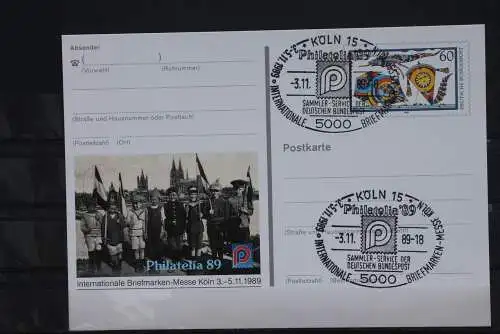 Sonderpostkarte: Philatelia 1989 Köln; PSo19, Ersttags-Sonderstempel Köln