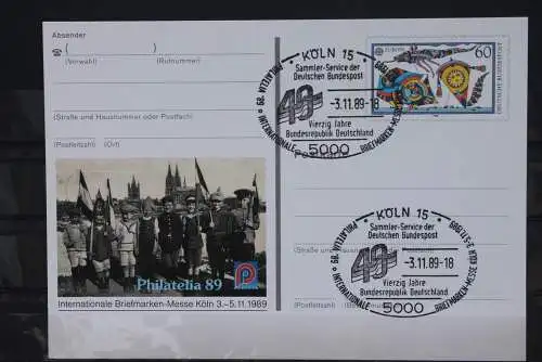 Sonderpostkarte: Philatelia 1989 Köln; PSo19, Ersttags-Sonderstempel Köln