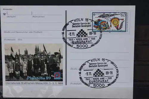 Sonderpostkarte: Philatelia 1989 Köln; PSo19, Ersttags-Sonderstempel Köln