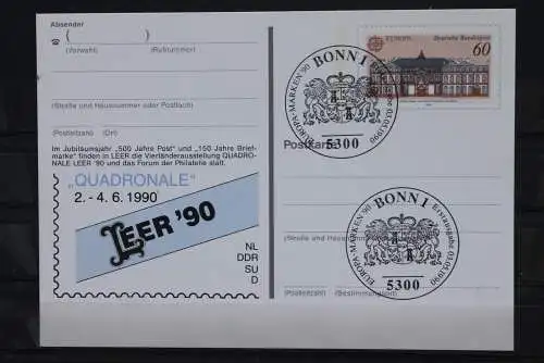 Sonderpostkarte: Quadronale Leer 90; PSo21,Ersttags-Sonderstempel Bonn