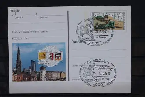 Sonderpostkarte: Int. Briefmarken-Ausstellung der Jugend Düsseldorf 1990; PSo22,Ersttags-Stempel Düsseldorf