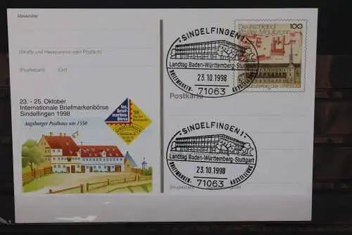 Sonderpostkarte: Int. Briefmarkenbörse Sindelfingen 1998; PSo55; Sonderstempel Sindelfingen