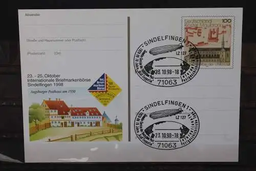 Sonderpostkarte: Int. Briefmarkenbörse Sindelfingen 1998; PSo55; Sonderstempel Sindelfingen