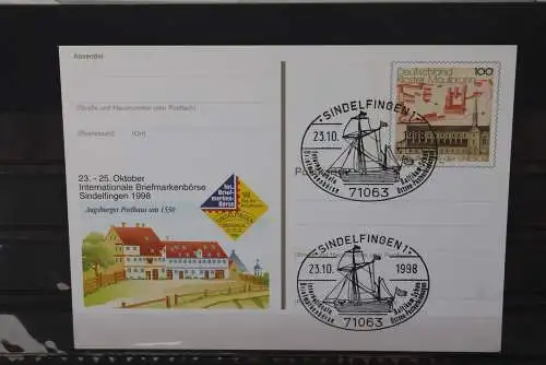 Sonderpostkarte: Int. Briefmarkenbörse Sindelfingen 1998; PSo55; Sonderstempel Sindelfingen