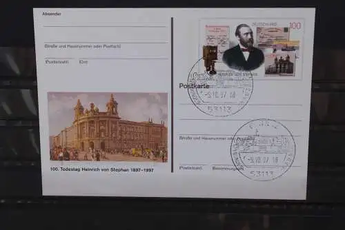 Sonderpostkarte: 100. Todestag Heinrich von Stephan; PSo49; Ersttags-Sonderstempel Bonn