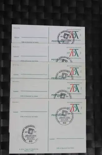 Sonderpostkarte: Dürerjahr 1971; PSo3; Komplette Serie PSo3/01-/05; Ersttags-Sonderstempel Nürnberg