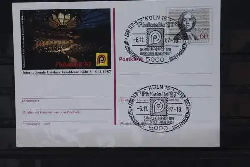 Sonderpostkarte Philatelia 87 Köln; PSo15; Ersttagssonderstempel Köln