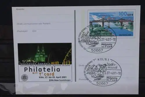 Sonderpostkarte: Philatelia 2001 Köln; PSo76; Sonderstempel Köln