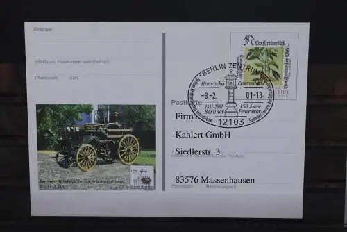 Sonderpostkarte:150 Jahre Berliner Feuerwehr 2001; PSo74; Sonderstempel Berlin