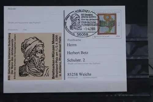 Sonderpostkarte Messe Rheinland-Pfalz 2000; PSo66, SST Koblenz