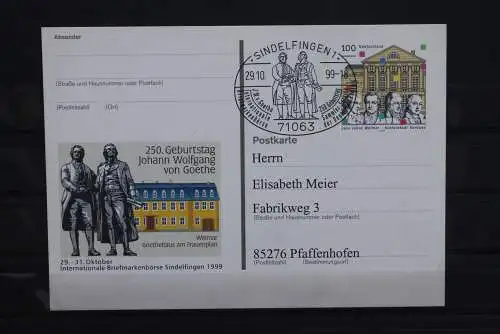 Sonderpostkarte 1100 Jahre Weimar; Goethe und Schiller; PSo62, SST Sindelfingen