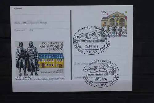 Sonderpostkarte 1100 Jahre Weimar; Goethe und Schiller; PSo62, SST Sindelfingen