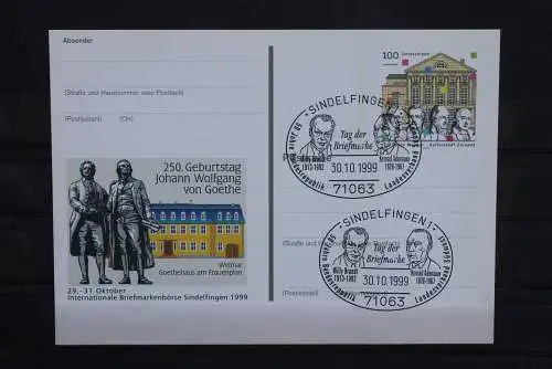 Sonderpostkarte 1100 Jahre Weimar; Goethe und Schiller; PSo62, SST Sindelfingen