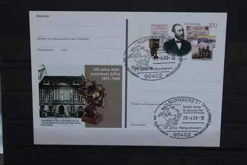 Sonderpostkarte 125 Jahre Weltpostverein;Heinrich von Stephan; PSo58, SST Nürnberg