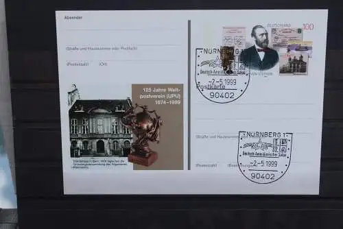 Sonderpostkarte 125 Jahre Weltpostverein;Heinrich von Stephan; PSo58, SST Nürnberg