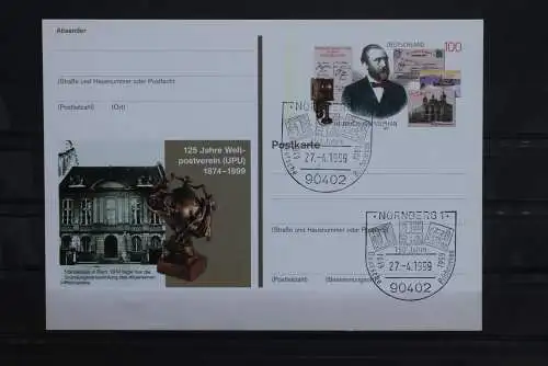 Sonderpostkarte 125 Jahre Weltpostverein;Heinrich von Stephan; PSo58, SST Nürnberg