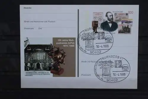 Sonderpostkarte 125 Jahre Weltpostverein;Heinrich von Stephan; PSo58, SST Nürnberg