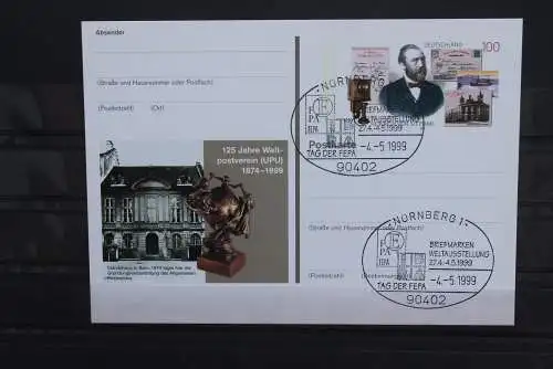 Sonderpostkarte 125 Jahre Weltpostverein;Heinrich von Stephan; PSo58, SST Nürnberg