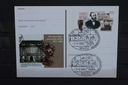 Sonderpostkarte 125 Jahre Weltpostverein;Heinrich von Stephan; PSo58, SST Nürnberg