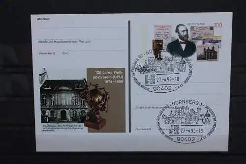 Sonderpostkarte 125 Jahre Weltpostverein;Heinrich von Stephan; PSo58, SST Nürnberg