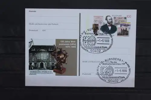 Sonderpostkarte 125 Jahre Weltpostverein;Heinrich von Stephan; PSo58, SST Nürnberg