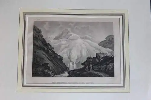 Stahlstich des BI Hildburghausen: Rheinwald-Gletscher, Schweiz,  ca. 1837