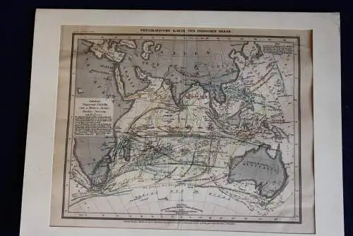 Stahlstich des BI Hildburghausen: Physikalische Karte vom Indischen Meere; ca. 1837