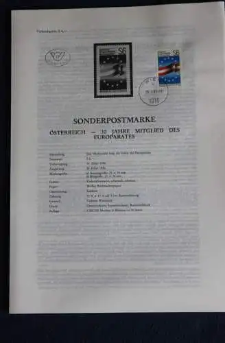 Österreich - 30 Jahre Mitglied des Europarates; 28.2.1986; Legende, Erläuterungsblatt, Ersttagsblatt, ETB