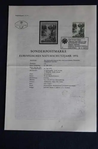 Europäisches Naturschutzjahr 1970; 19.5.1970; Legende, Erläuterungsblatt, Ersttagsblatt, ETB