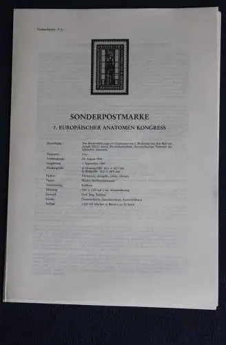 7. Europäischer Anatomen Kongress; 3.9.1984; Legende; Erläuterungsblatt