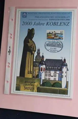 Gedenkblatt der Ausgabe "2000 Jahre Koblenz"; 9.1. 1992; MiNr. 1583 x (ohne Fluoreszenz)