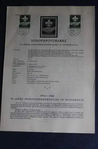 50 Jahre Pfadfinderbewegung in Österreich,  5.10.1962; Ankündigungsblatt, Ersttagsblatt