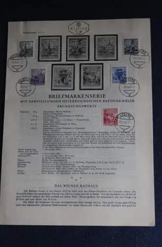 Österreichische Baudenkmäler; Ergänzungswerte,  9.11.1962; Ankündigungsblatt, Ersttagsblatt;Stempel Salzburg