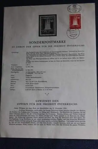 Zu Ehren der Opfer für die Freiheit Österreichs,  8.5.1961; Ankündigungsblatt, Ersttagsblatt