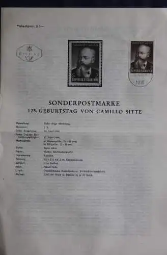 Camillo Sitte; 17.4.1968; Ankündigungsblatt; Ersttagsblatt