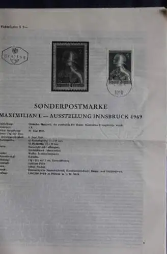 Maximilian I. - Ausstellung Innsbruck 1969; 4.6.1969; Ankündigungsblatt; Ersttagsblatt
