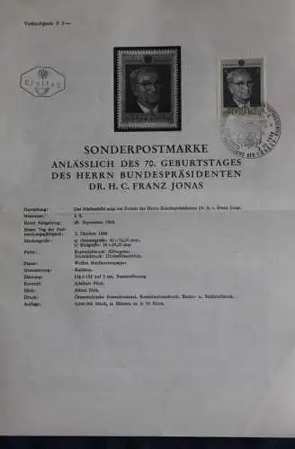 70. Geburtstag Dr. h.c. Franz Jonas; 3.10.1969; Ankündigungsblatt; Ersttagsblatt